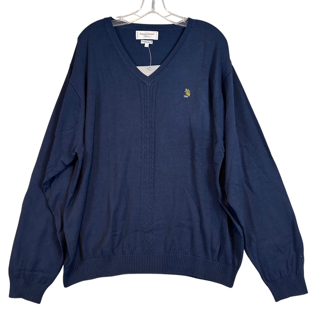 NWT IZOD Club Int. Tour Mens XXL Navy Blue Cotton Modal V-Neck Sweater Golf Prep